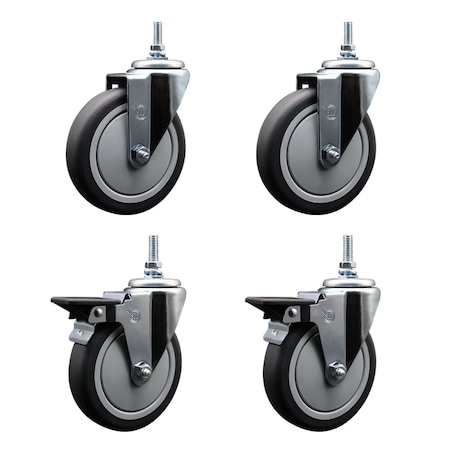 Service Caster 6 Inch Thermoplastic Rubber 38 Inch Threaded Stem Caster Set 2 Brakes SCC SCC-TS20S614-TPRB-381615-2-PLB-2